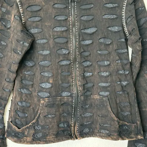 The Pyramid Collection M Jacket with Appliqués Cutwork Zip Front Pockets Black Size M