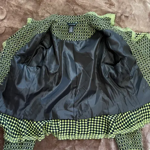Yarns & Stitches Lime Green and Black Basket Weave Rattan Pattern Blazer Size 8