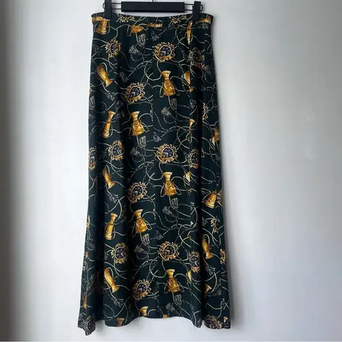 Vintage 80s/90s Green Trophy Crest Tassel Print Maxi Skirt M Size M