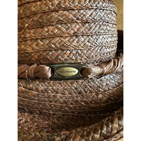 Women's Brown Raffia (?) Bowler Hat Rolled Brim Vintage Liz Claiborne 12” X 10”