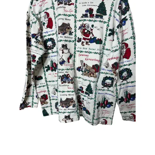 Vintage Nutcracker Christmas All Over Print Long Sleeve Top Holiday White Size L