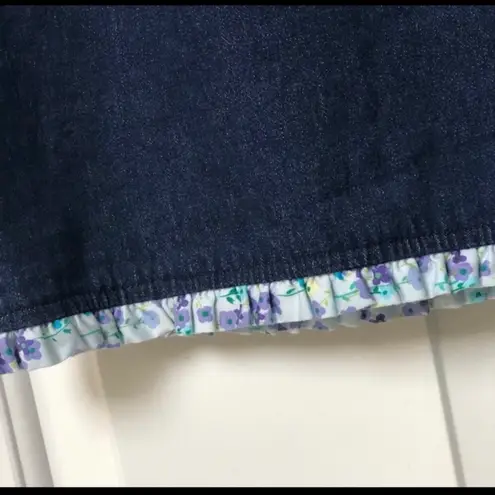 Bloomingdales Vintage 90s Denim Skirt Jean Pencil Floral Ruffle Western 10