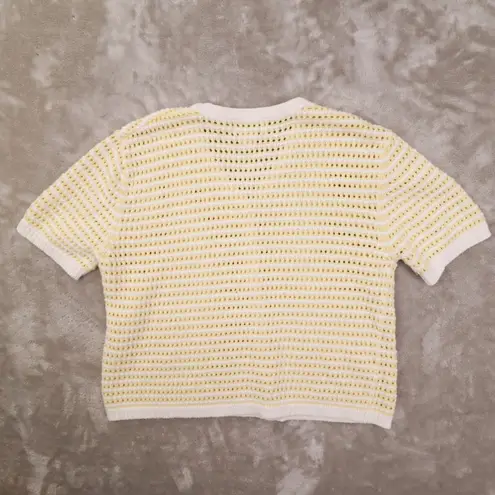 Christopher & Banks Vintage White Yellow Striped Short Sleeve Cardigan Sweater L