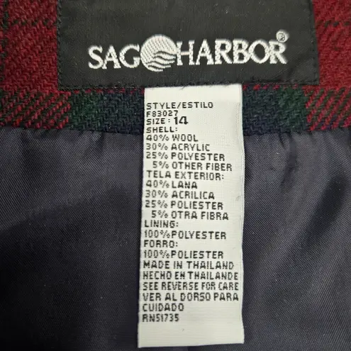 Vintage Red Green Tartan Velvet Collar Rose Broach Wool Blend Blazer Size 14