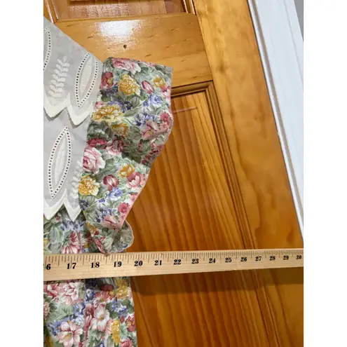 Vintage Floral House Dress Flutter Sleeve Embroidered Yoke Cottagecore Green Size M