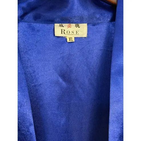 Rose Silk Women's Robe Kimono Asian Blue Embroidered Birds XL