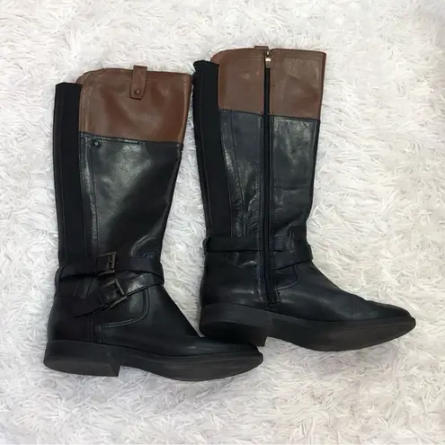 Marc Fisher  Audrey Leather Riding Boots Black Cognac 9