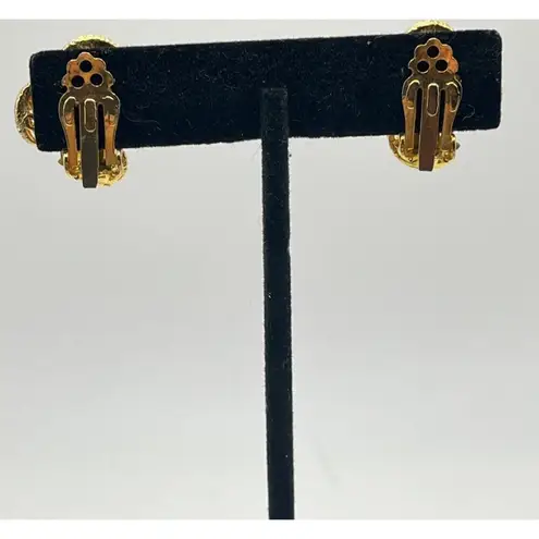 Vintage Gold Tone Faux Pearl Filigree Floral Statement Earrings Clip On Glam