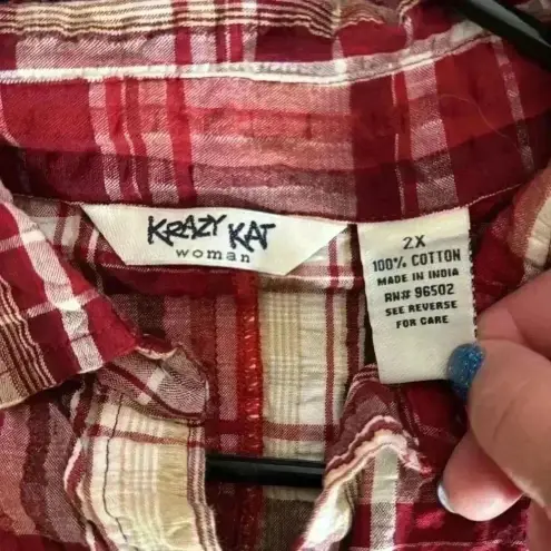 Krazy Kat  women sleeveless button down‎ top plaid size 2XL  100% cotton see pics