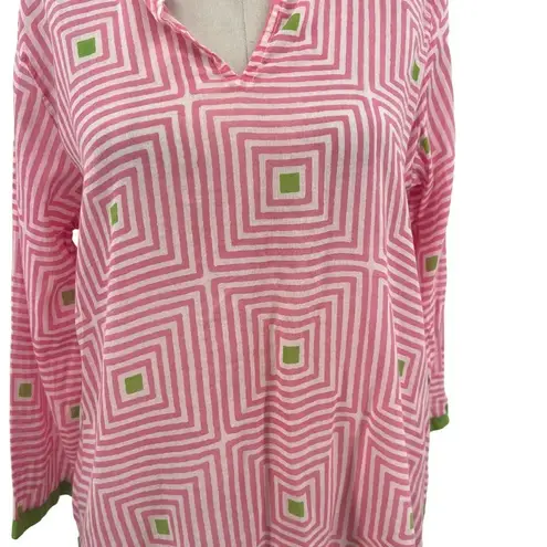 Oliphant Tunic Pink Green Stripe Geometric Caftan Swim Cover