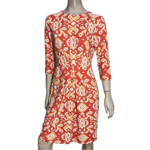 J. McLaughlin Women’s Size L Orange Coral Ikat Scroll Catalina Cloth Mia Dress