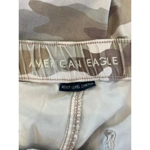 American Eagle AEO Stretch Camo Denim Jogger Pants Elastic Waist & Cuffs EUC Sz 12 Cotton Tan