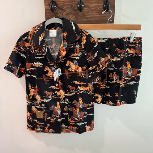 NWT Original Cowboy Pajamas 100% Cotton Rodeo Print PJ Short Set XS/S Black