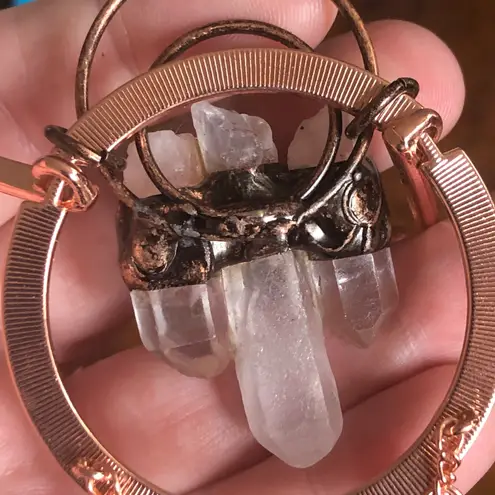 Amethyst Handcrafted copper clear quartz fringe pendant necklace