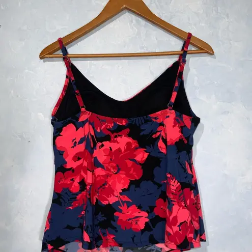 Aqua Green Blue Pink & Red Floral Ruffle Padded Adjustable Strap Tankini Top Lg