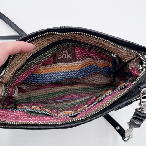 The Sak Charleston Leather Demi Clutch Crossbody Bag Black Onyx Pleated Purse