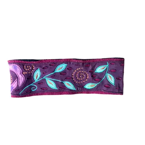 Polar Fleece Embroidered & Razor Cuts Floral Headband Multi Color Purple Pink