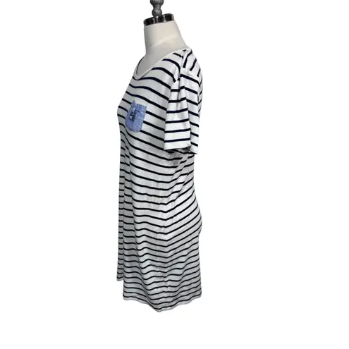 Tommy Hilfiger  White Navy Striped Chambray Pocket T-Shirt Dress Size Medium‎