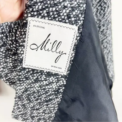 Milly Black White Tweed Wool Long Black Button Coat Size 8