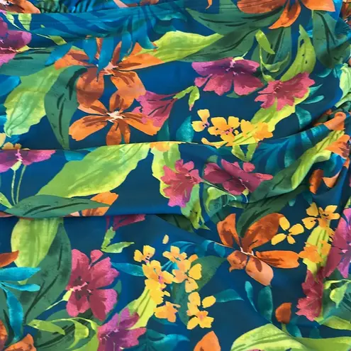 Kona Sol Tropical Print Shirred Full Coverage One Piece Swimsuit Sz L