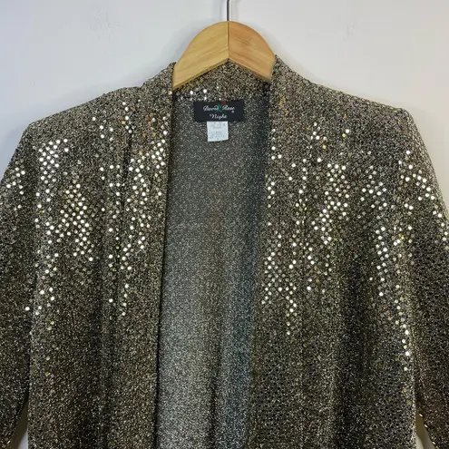 Vintage 90s David Rose Gold Metallic Sequin Sparkling Disco Open Jacket women S