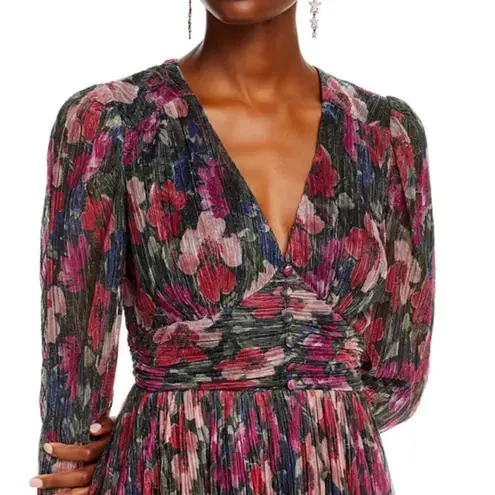 AQUA  Floral Print Long Sleeve Mini Dress V-Neck‎ Ruched Party Cocktail