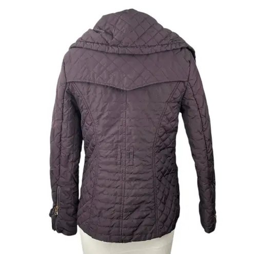 Elie Tahari Quilted Cabin Brown Full Zip Button Winter Puffer Coat Jacket Size S