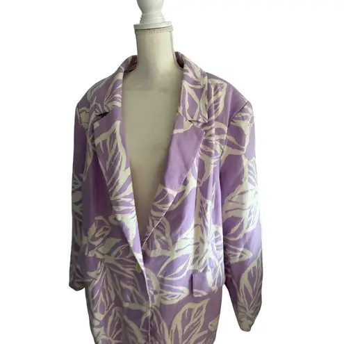 Eloquii Purple White Floral Linen Blend Jacket Blazer Sz 26