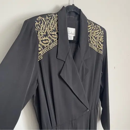 VIA SANT ANDREA | Vintage Black Gold Embroidered Shoulder Jumpsuit Sz 10P