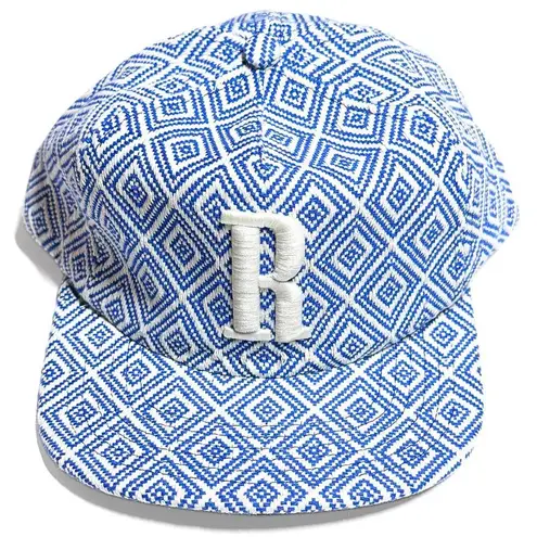 Rhude Blue & White Geometric Jacquard Cap / Hat w/ Embroidered “R” Monogram