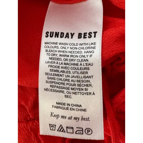 SUNDAY BEST Red Cropped Peplum Tie Front Long Sleeve Blouse Women's Size M Size M