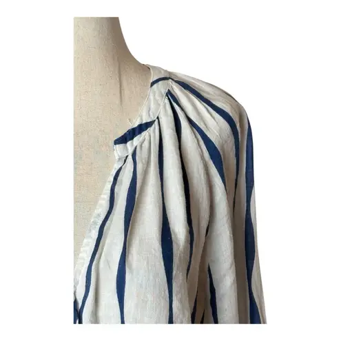 Rails Shirt Women Small White Blue Brielle Wavy Stripe Linen Blend Tie Neck Top