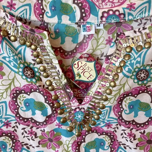 Dress Kaftan Tribal Cotton Tunic India Womens Medium Hippy New Green