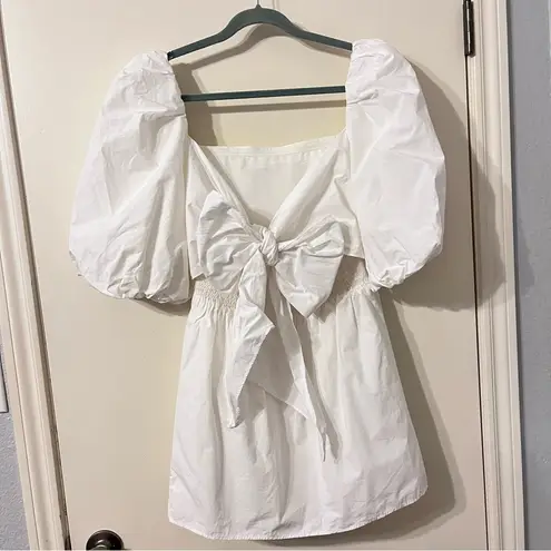 Anthropologie Mare Mare x  basic poplin puff sleeve tie back dress size M