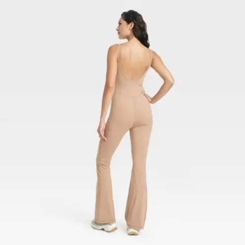 JoyLab  Active Tan Jumpsuit with Flare Leg Size Small Athleisure