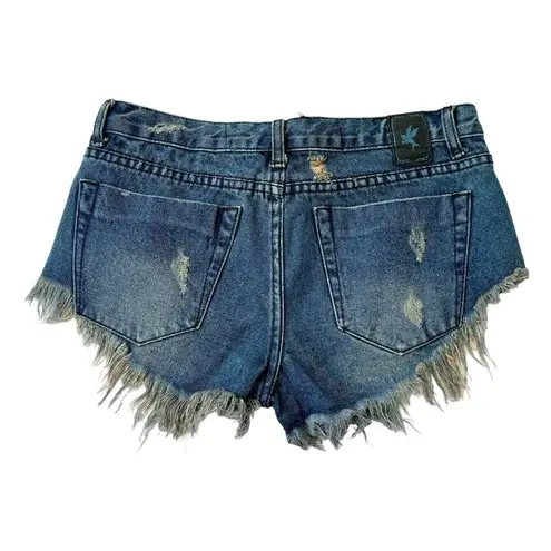 One Teaspoon  Distressed Fringe Cut Off Mini Sexy Bootie Shorts Medium Wash Sz 27