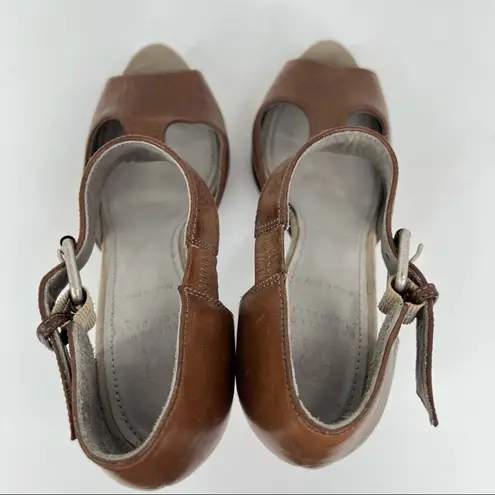 Brunello Cucinelli shoes 40 T-Strap peep toe heeled platform brown leather