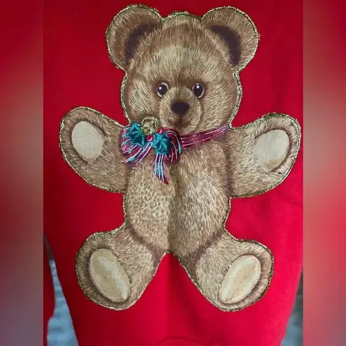 Vintage Teddy Bear Sweatshirt Holiday Christmas Cute Festive Cozycore Nostalgic Red