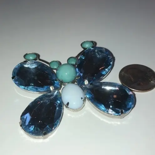 Vintage Blue  Gemstone Butterfly Brooch Shoulder Pin