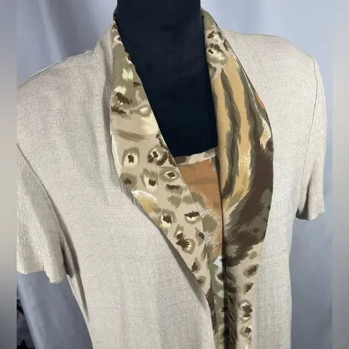 Women's Fattaneh Bahari Print Dress w/ Jacket Beige Green Orange Sleeveless 14P Tan