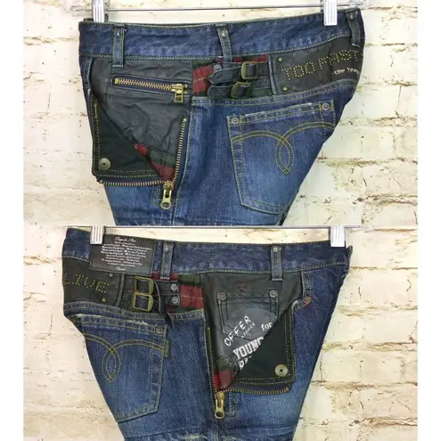 Connecters Japan Y2K VTG Womens Denim Shorts Leather Studs Sz M Punk Grunge RARE Size M