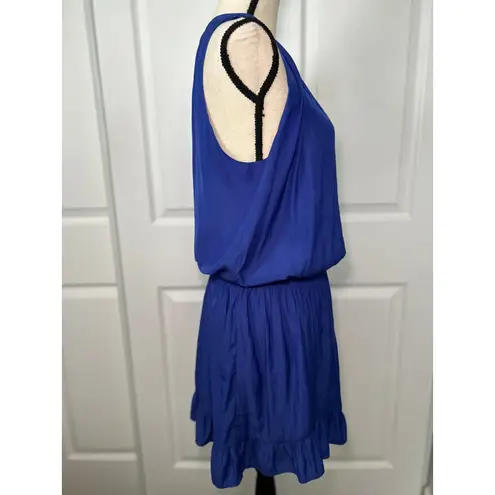 Ramy Brook Dany Blouson Mini Dress Sleeveless Ruffle Hem Cobalt Blue Party L