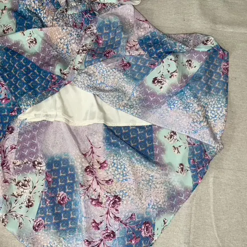 Under Skies  Blue & Pink Mixed Pattern Print Midi Dress - Medium