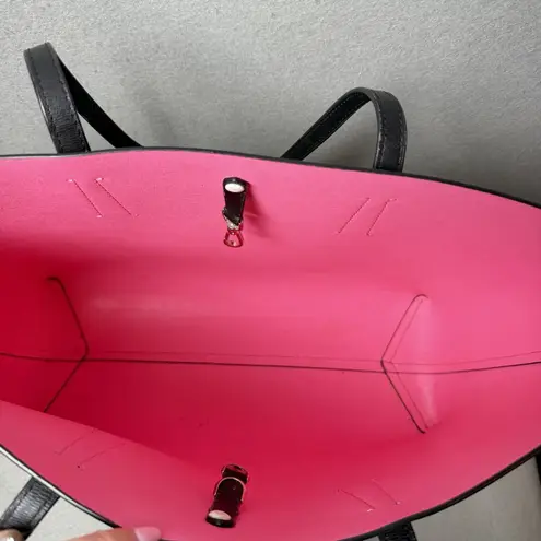 Kate Spade Molly Large Tote Bag Black White Stripes with Pink Interior