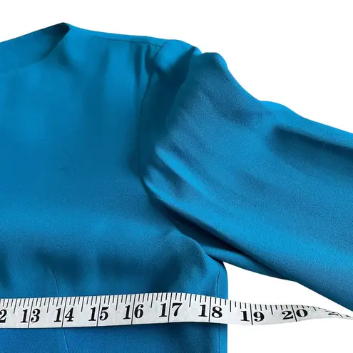 Alberta Ferretti Turquoise Crepe Lace Bell Cuff Long Sleeve Shift Dress Size 6 Blue