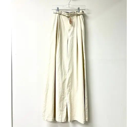 Camila Coelho NWT Domingos High Rise Pintuck Wide Leg Pants Beige Womens Size XS