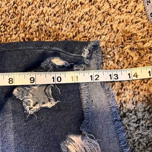 Others Follow Denim Shorts Star Distressed Frayed Hem Blue Medium