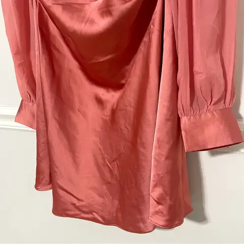 We Wore What • mini dress pink silky cowl neck chiffon puff sleeve sz 2