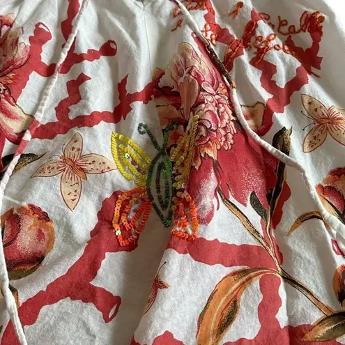 Antica Sartoria White Bohemian Tropical Print Dress Swimsuit Cover Up Size Small