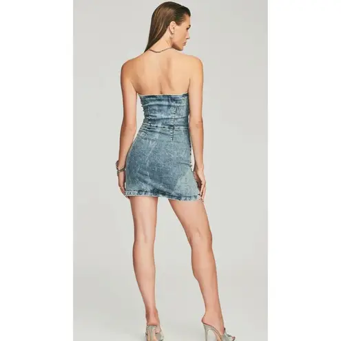 Retrofête Retrofete Megh Strapless pleated Denim Mini Dress Marble Sky Button Front XS